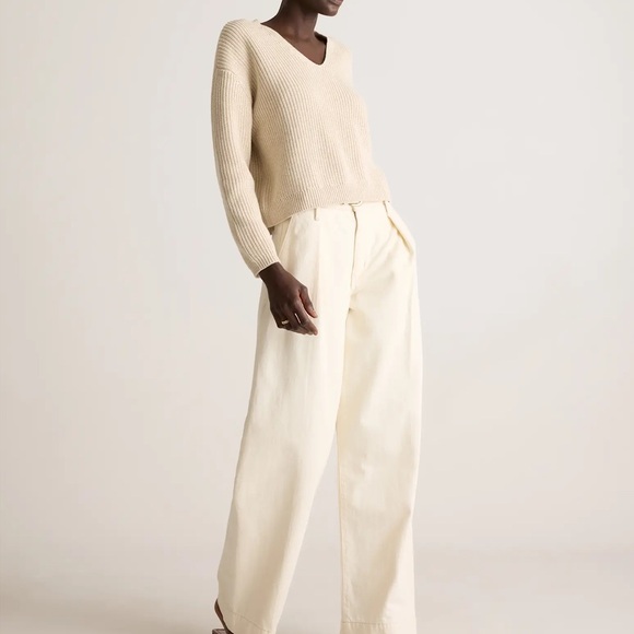 NWT Quince Organic Cotton Fisherman’s V Neck Sweater in beige, XS - Picture 2 of 9